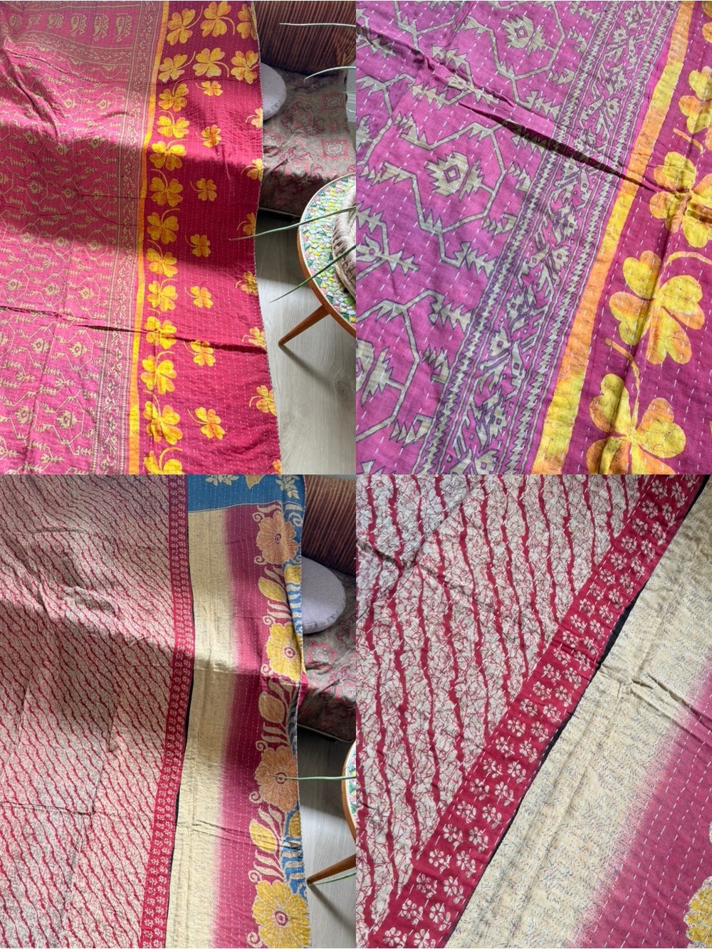 Colorful Kantha Quilt Twin Handmade Cotton Boho Reversible Patchwork Throw